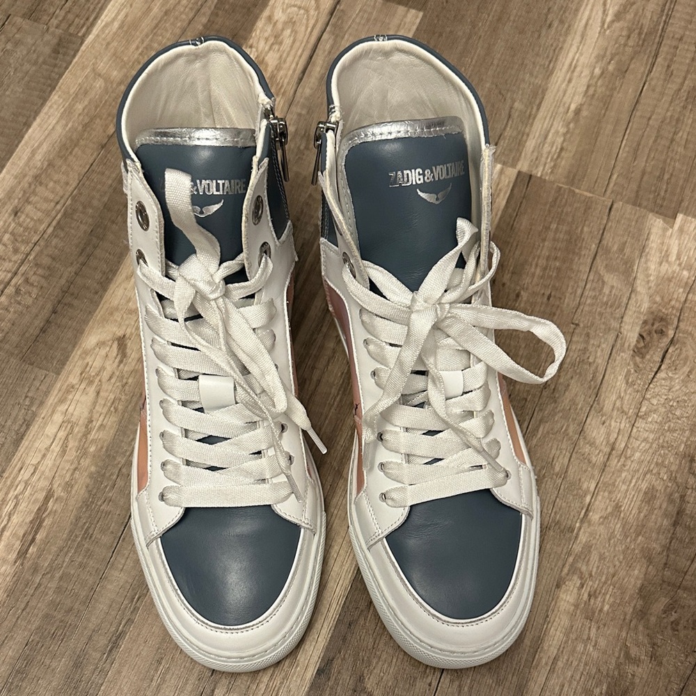 Zadig & Voltaire Blue and White High-Top Sneakers